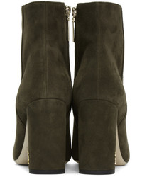 Saint Laurent Green Suede Loulou Zipped Boots