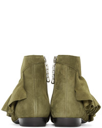 J.W.Anderson Jw Anderson Green Suede Ruffle Boots