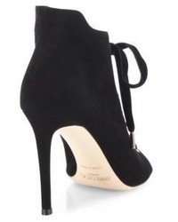 Jimmy Choo Mavy 100 Suede Peep Toe Lace Up Booties