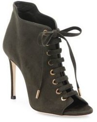 Jimmy Choo Mavy 100 Suede Peep Toe Lace Up Booties