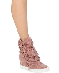Casadei 80mm Fringed Suede Wedge Boots