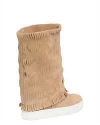 Casadei 80mm Fringed Suede Wedge Boots