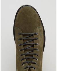 Asos Lace Up Boots In Khaki Suede With Cleated Chunky Sole