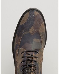 Asos Brogue Boots In Camo Print Suede