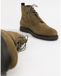 H By Hudson Battle Lace Up Boots In Khaki Suede