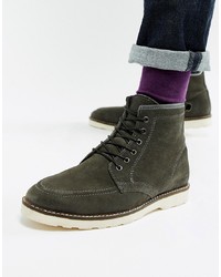 ASOS DESIGN Lace Up Boots In Grey Suede With White Wedge Sole