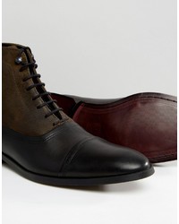 Asos Lace Up Boots In Leather And Suede Mix With Toe Cap