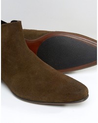 Asos Chelsea Boots In Khaki Suede With Back Pull