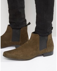 Asos Chelsea Boots In Khaki Suede With Back Pull