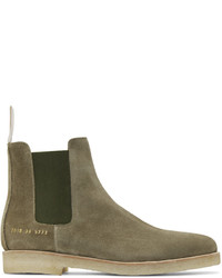 Common Projects Green Suede Chelsea Boots