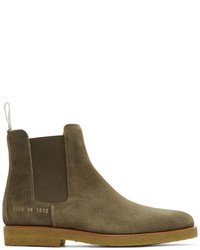 Common Projects Green Waxed Suede Chelsea Boots