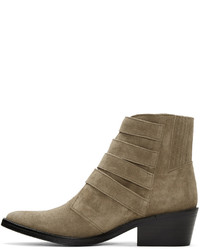 Toga Pulla Khaki Suede Four Buckle Western Boots