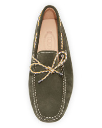 Tod's Gommini Suede Driver With Braided Tie Green