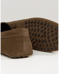 Asos Loafers In Khaki Suede With Perforated Detail