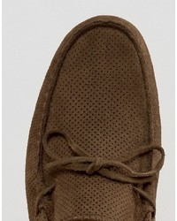 Asos Loafers In Khaki Suede With Perforated Detail