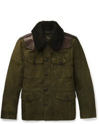 Ralph Lauren Purple Label Shearling And Leather Trimmed Suede Field Jacket