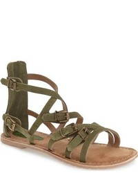 Olive Suede Flat Sandals