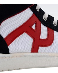 Armani Jeans High Top Sneaker In Suede And Technical Fabric