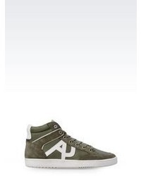 Armani Jeans High Top Sneaker In Suede And Technical Fabric