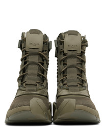 Balmain Khaki Suede B Army High Top Sneakers