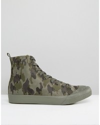 Asos Lace Up High Top Sneakers In Green Faux Suede