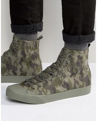 Asos Lace Up High Top Sneakers In Green Faux Suede