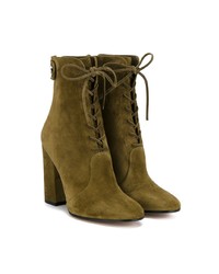 Gianvito Rossi Green Suede Lace Up 105 Ankle Boots