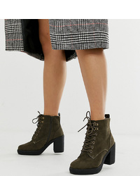 New Look Wide Fit Suedette Heeled Boot In Khaki