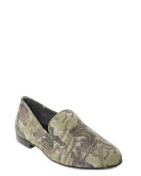 Camo Suede Loafers With Chain Detail