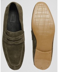 Asos Penny Loafers In Khaki Suede