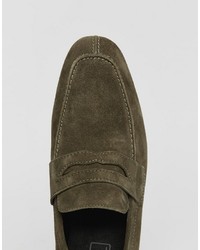 Asos Penny Loafers In Khaki Suede