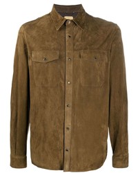 Olive Suede Long Sleeve Shirt