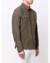 D'aniello Suede Leather Long Sleeve Shirt