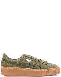 Olive Suede Low Top Sneakers