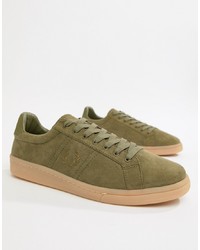Fred Perry Microfibre Suedette Trainers In Khaki