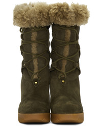 Chloé Green Shearling Foster Boots