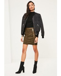Missguided Khaki Faux Leather And Suede A Line Mini Skirt