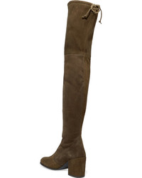 Stuart Weitzman Tieland Stretch Suede Over The Knee Boots Army Green