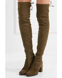 Stuart Weitzman Tieland Stretch Suede Over The Knee Boots Army Green