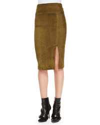 Olive Suede Pencil Skirt