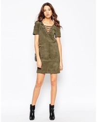 Asos Tall Suede Dress With Lace Up Detail