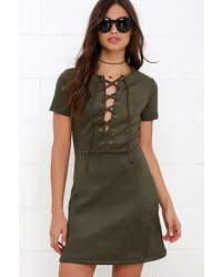 LuLu*s Closet Renovation Olive Green Suede Lace Up Dress