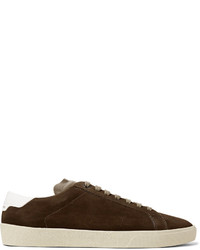 Saint Laurent Sl06 Court Classic Leather Trimmed Suede Sneakers