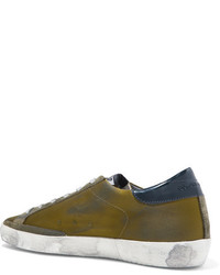 Golden Goose Deluxe Brand Super Star Distressed Satin Leather And Suede Sneakers Army Green