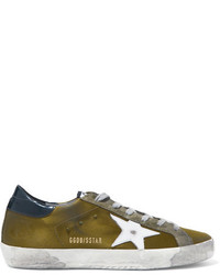 Golden Goose Deluxe Brand Super Star Distressed Satin Leather And Suede Sneakers Army Green