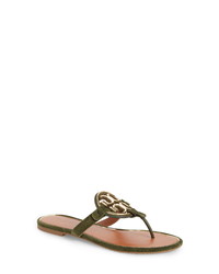 Olive Suede Thong Sandals