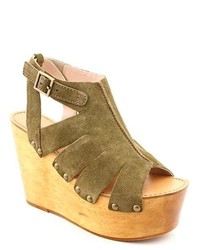 Madison Harding Terrapin Green Open Toe Suede Wedge Sandals Shoes
