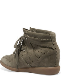 Isabel Marant Toile Bobby Suede Wedge Sneakers Army Green