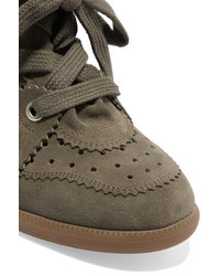 Isabel Marant Toile Bobby Suede Wedge Sneakers Army Green