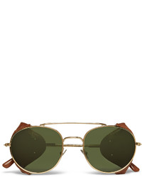 L.G.R Aviator Style Leather Trimmed Gold Tone Sunglasses